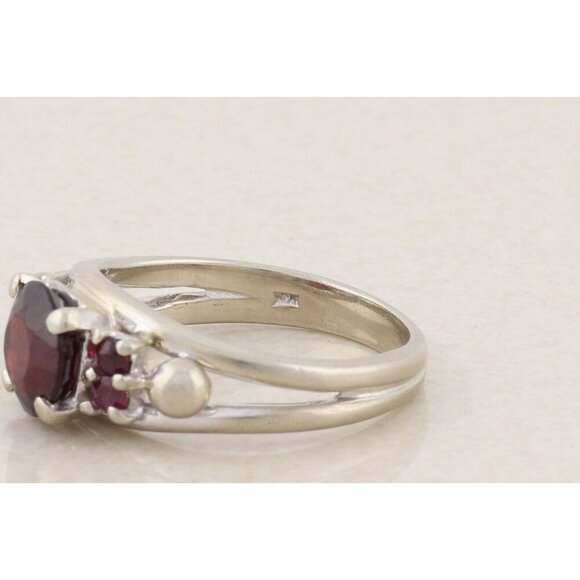 14k White Gold Natural Garnet And Lab Created Ruby Ring Size 6 1/4 - Picture 6 of 7